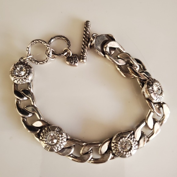Brighton Jewelry - Brighton Fortino Silver Plate Bracelet Crystal Accents Toggle Closure Retired